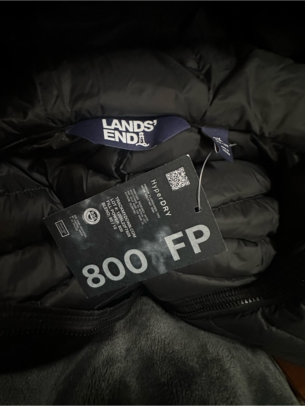 Lands’ End HyperDRY Hooded Down Puffer Coat Black Size 2X New With Tags! - Picture 8 of 10